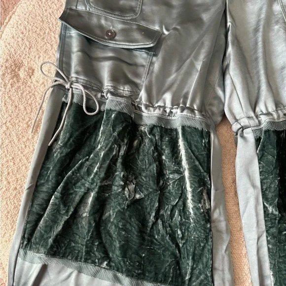 Anna Sui- NWT Teal Silk, Sequin and Velvet Cargo Pants - Picture 7 of 11